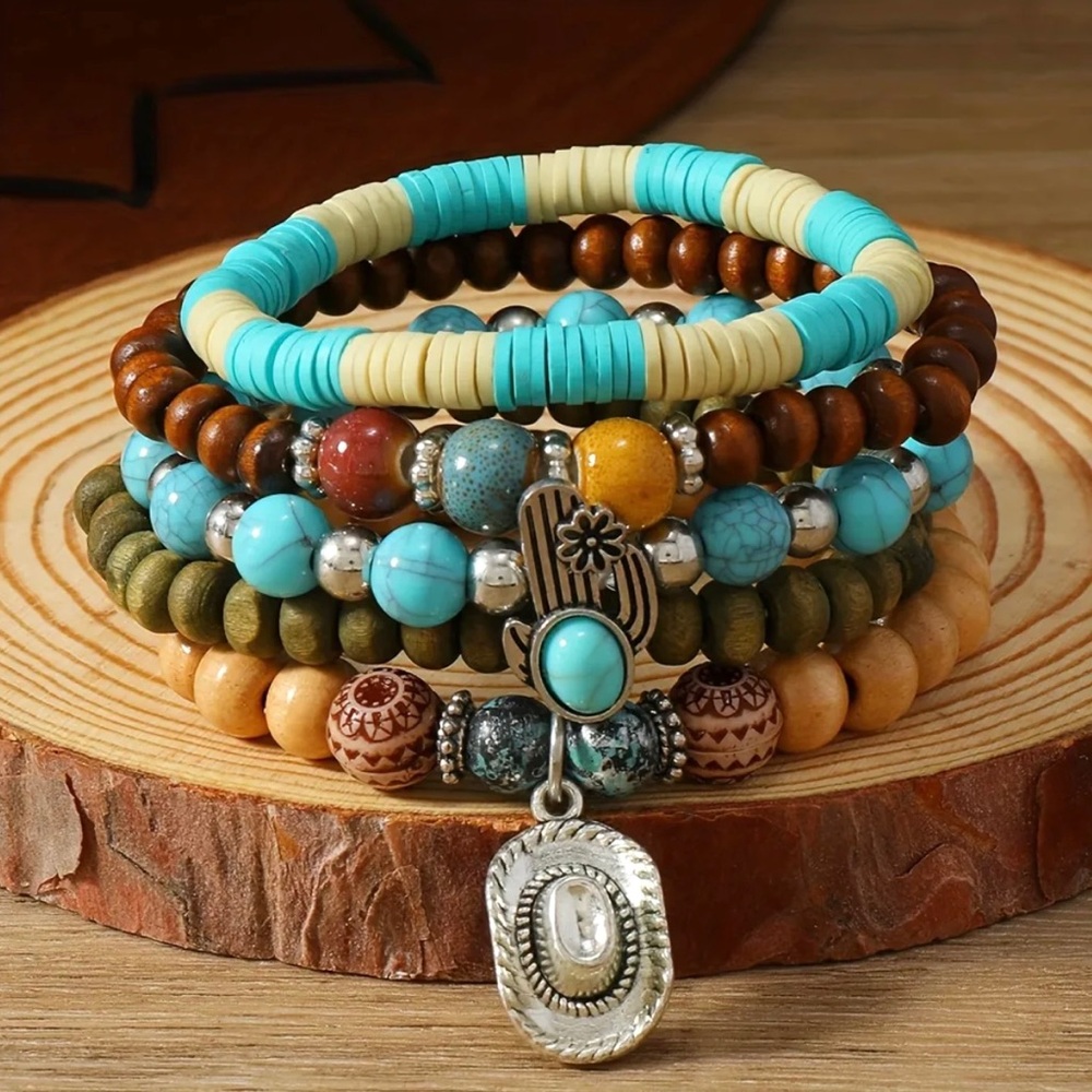 🔴 5 for $10 ONE Elegant Bluish Gray Wooden Beaded Bracelet - Picture 12 of 16